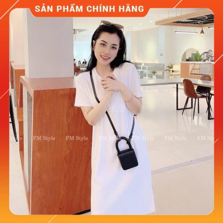 SALE- Đầm thun nữ FM Style váy suông dài qua gối tay ngắn cổ tròn chất thun xịn basic thời trang 210720010