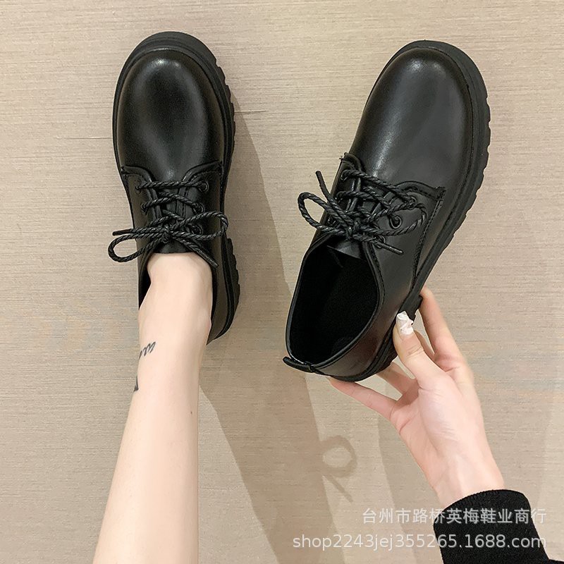 Giày BOOT Cổ Thấp Oxford Nữ FOXY Màu Đen Chất Liệu Da - FOX016