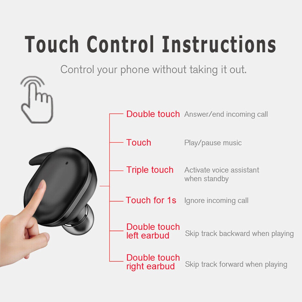 Tai nghe Bluetooth Kiểm soát cảm ứng Bluetooth 5.0 IPX5 không thấm nước