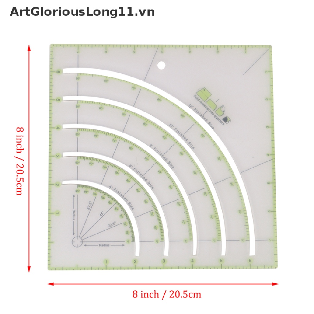 【ArtGloriousLong】 8 inch Arcs Fan Quilt Circle Cutter Ruler Patchwork Ruler Sewing Craft Tools .