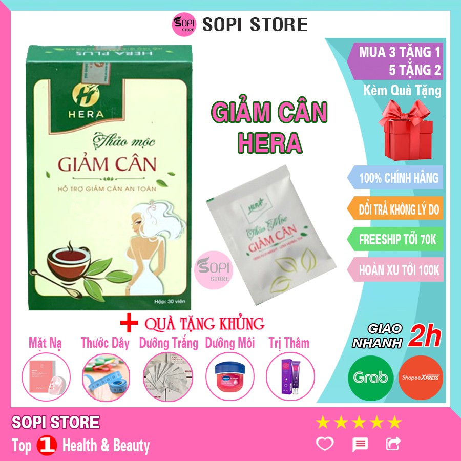 Hera Plus - Giảm cân chính hãng hộp 30 viên giúp giảm cân cấp tốc, giảm béo giảm mỡ bụng nhanh và an toàn - Sopi Store