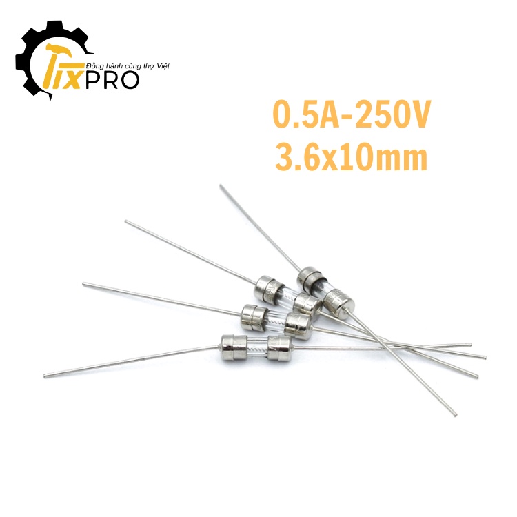 Cầu chì thủy tinh 0.5A 500mA 250V 3.6x10mm chân cắm