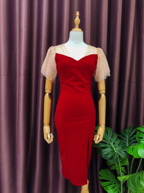 (SALE LỖ) Đầm body thiết kế tay lưới đính hạt Maci dress- đầm body dự tiệc sang chảnh hàng thiết kế | BigBuy360 - bigbuy360.vn