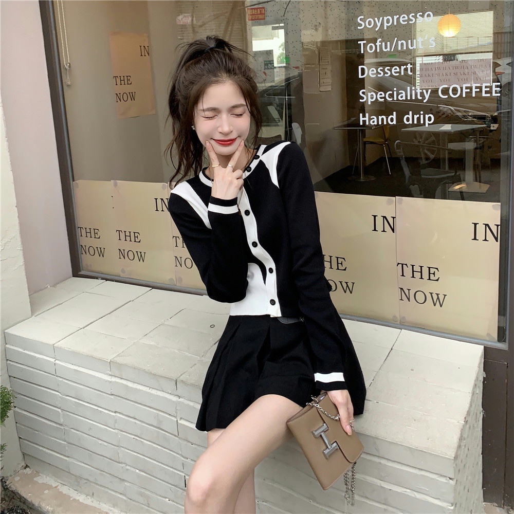 【ZHELIHANGFEI】Áo Cardigan Dệt Kim Tay Dài Lưng Cao Dáng Ôm Phong Cách Sang Trọng Dành Cho Bạn Nữ