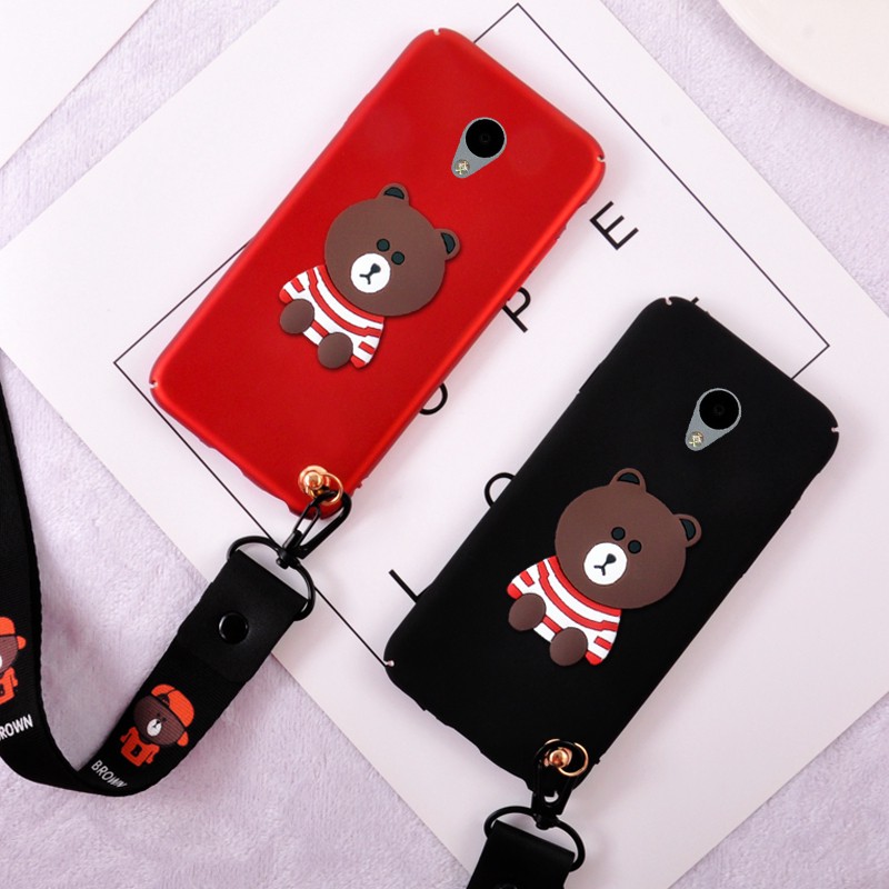 Meizu M3S M3 Note M5 Note M5C M5S MX6 M6 Case Carton Bear With Strap phone case