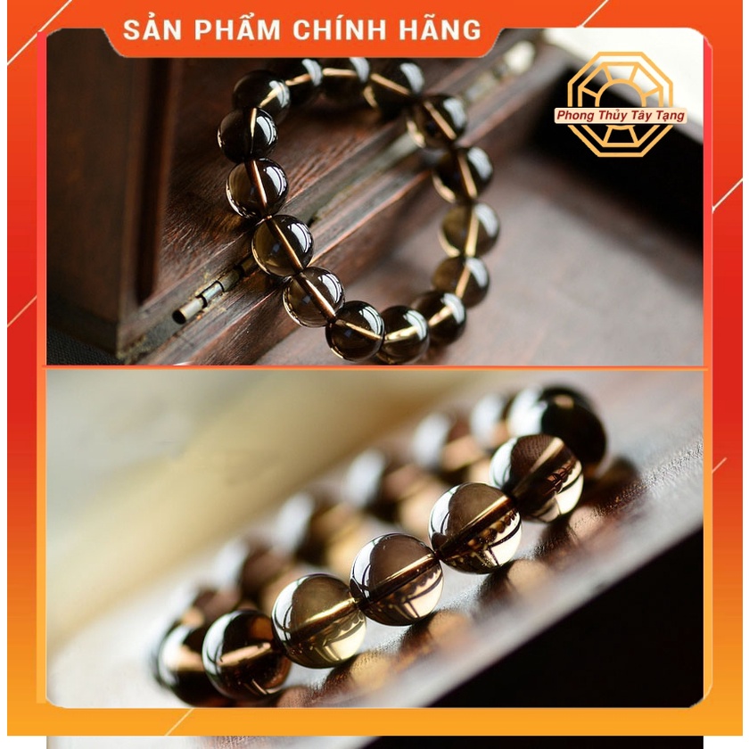 Vòng tay phong thủy màu Đen Khói may mắn bình an cho nam nữ mệnh Thủy Mộc tặng hộp gỗ cao cấp - Phong Thủy Tây Tạng