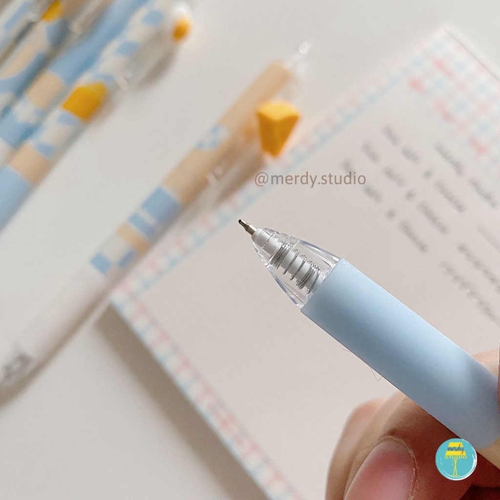 Bút gel bấm UMEI mực đen ngòi kim cao cấp thanh cài cheese &amp; trứng rán