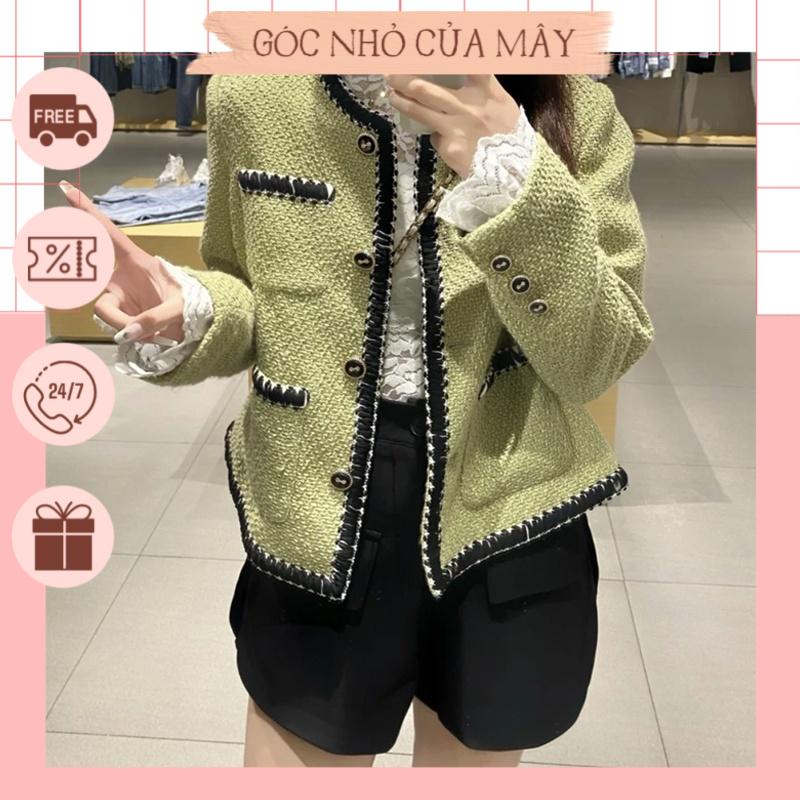 Áo dạ tweed xanh cốm siêu xinh phong cách tiểu thư thu đông