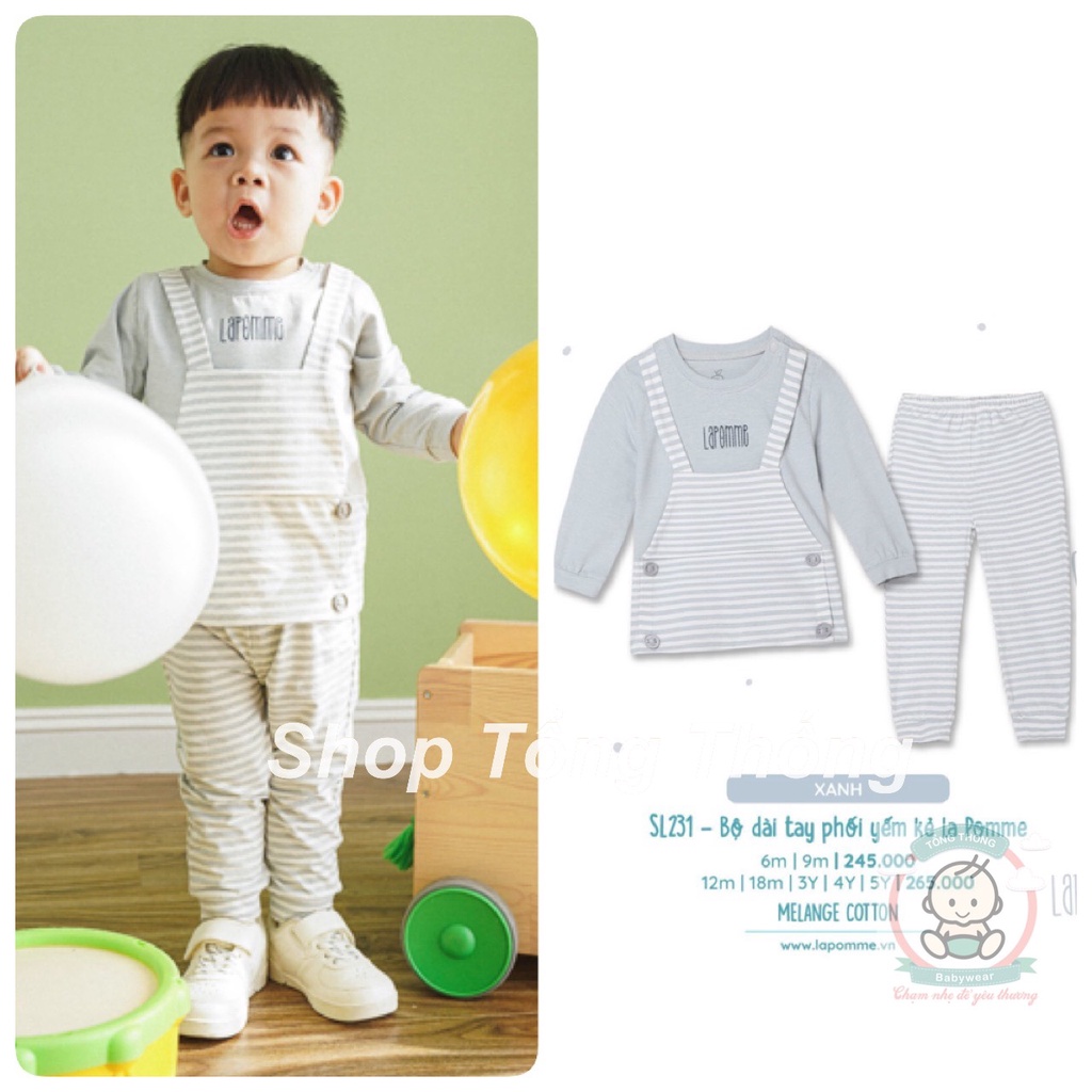 Bộ La Pomme Cotton phối yếm kẻ sọc cao cấp mềm mịn thấm hút tốt cho bé trai bé gái SL231