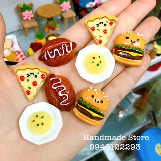 Charm mô hình đồ ăn pizza, đĩa cơm, hotdog, humberger (XLTN - MS6)
