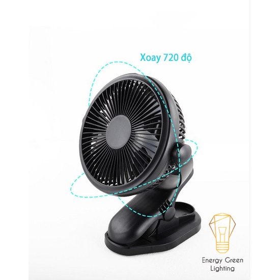 Quạt Kẹp Mini Energy Green Lighting Sạc Tích Điện Đa Năng JD-298 - Chuyên dùng cho xe đẩy em bé - Văn phòng công sở