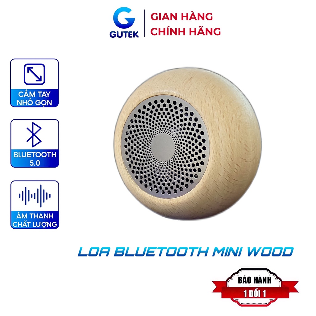 Loa bluetooth mini cầm tay nghe nhạc không dây Gutek Wood vỏ gỗ nhỏ gọn âm thanh hay