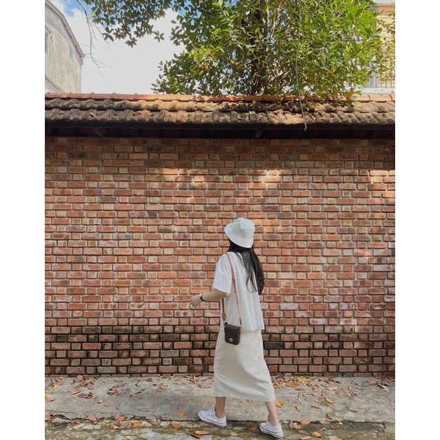 DOB - Chân váy dài linen Nude/Black S05