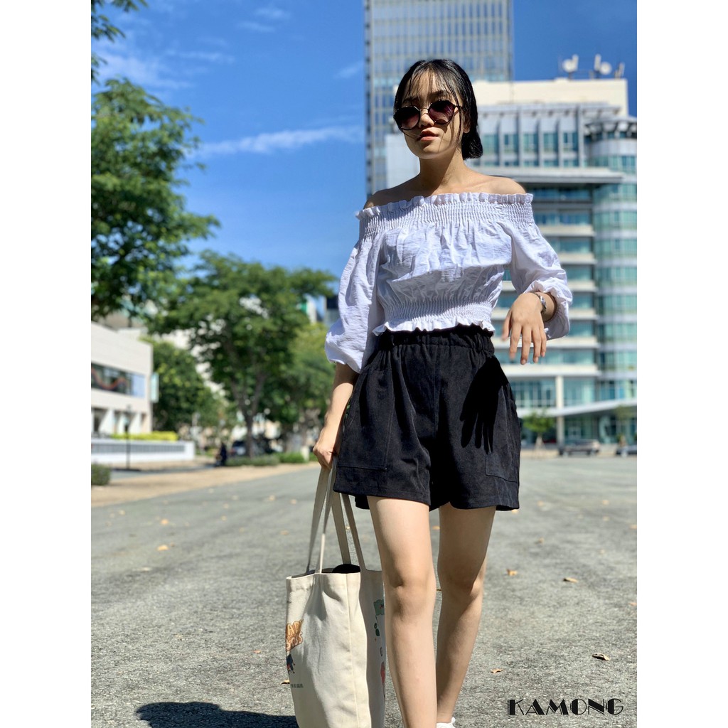 Quần short nữ ống rộng KAMONG lưng thun chất liệu short nhung kiểu dáng trẻ trung, năng động Q001. | BigBuy360 - bigbuy360.vn