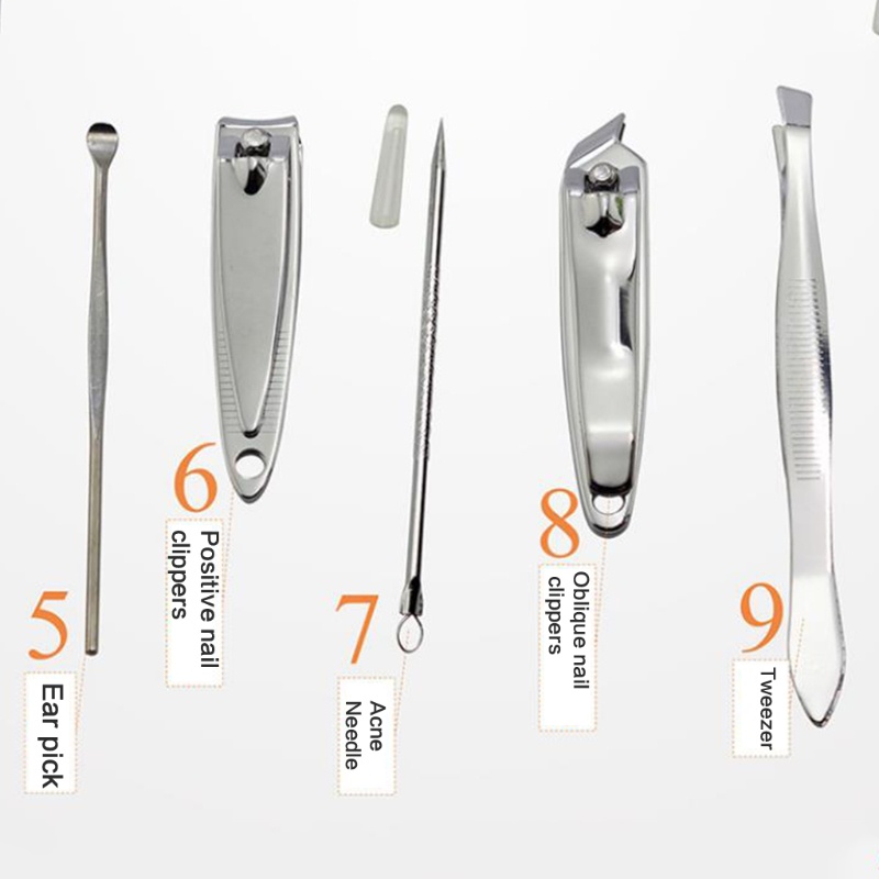Bộ 9 Dụng Cụ Chăm Sóc Móng Chuyên Nghiệp Bằng Thép Không Gỉ Có Hộp Đựng