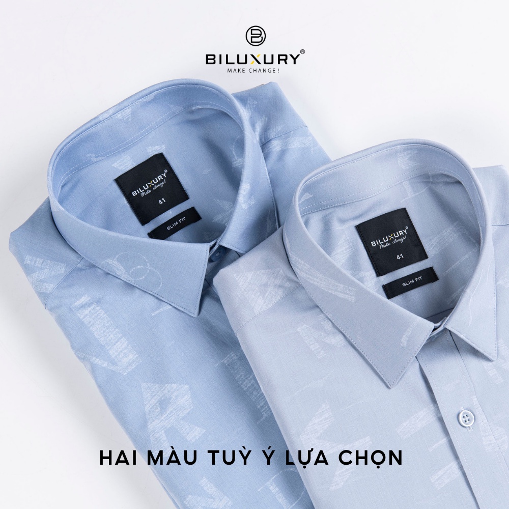 Áo sơ mi nam ngắn tay Biluxury co giãn nhẹ phom slimfit chuẩn 2 màu hoạ tiết trẻ trung 5SMCH003