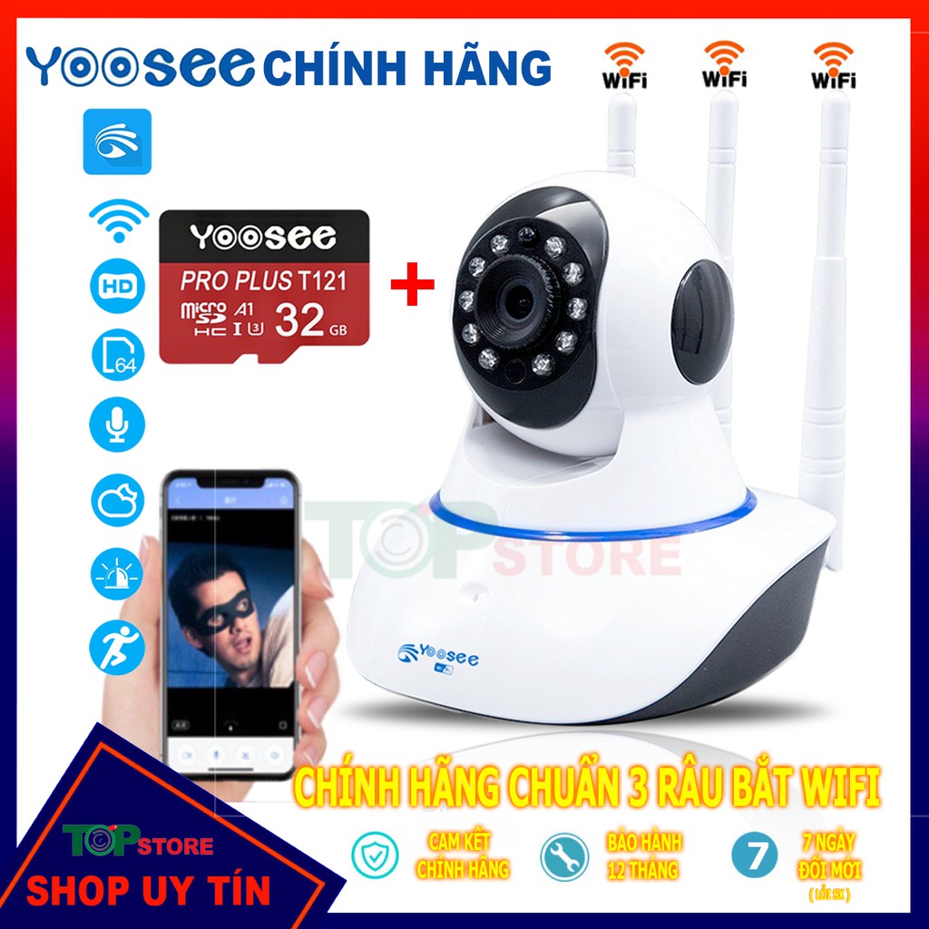 [ Chính Hãng ] CAMERA YOOSEE CHUẨN 3 RÂU BẮT SÓNG WIFI Kèm Thẻ Nhớ 32Gb