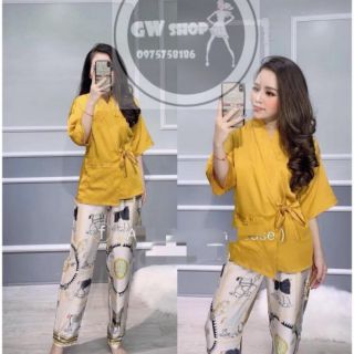 [XẢ KHO] BỘ LỤA PEPLUM TAY LỠ BUỘC VẠT CHÉO