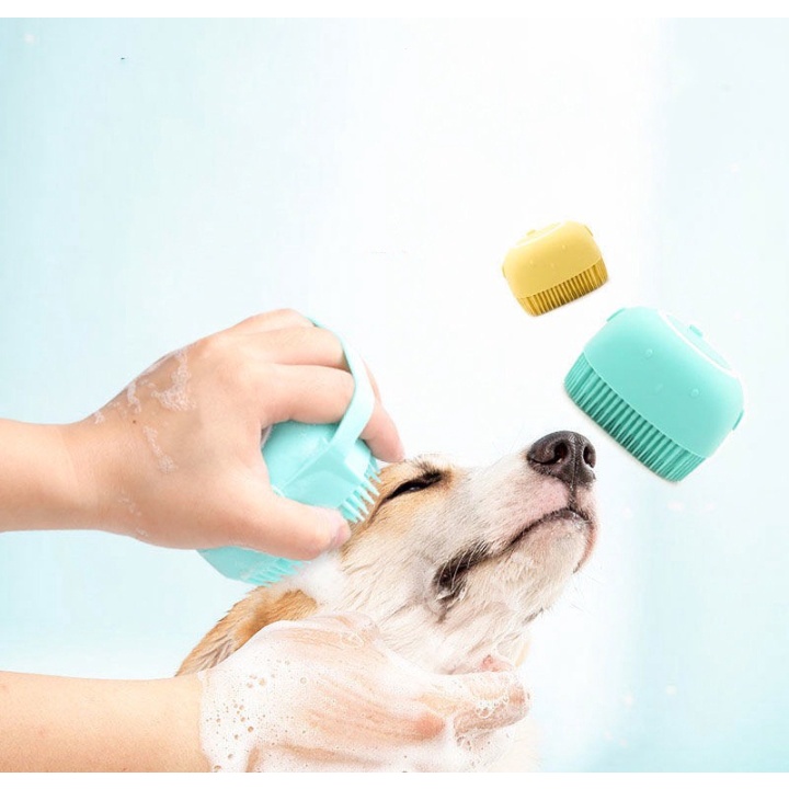 (HCM - Hàng tốt) Bàn Chải Tắm Cho Chó Mèo Bằng Silicon Mềm Mại Có Chỗ Đựng Sữa Tắm Tạo Bọt Tiện Dụng