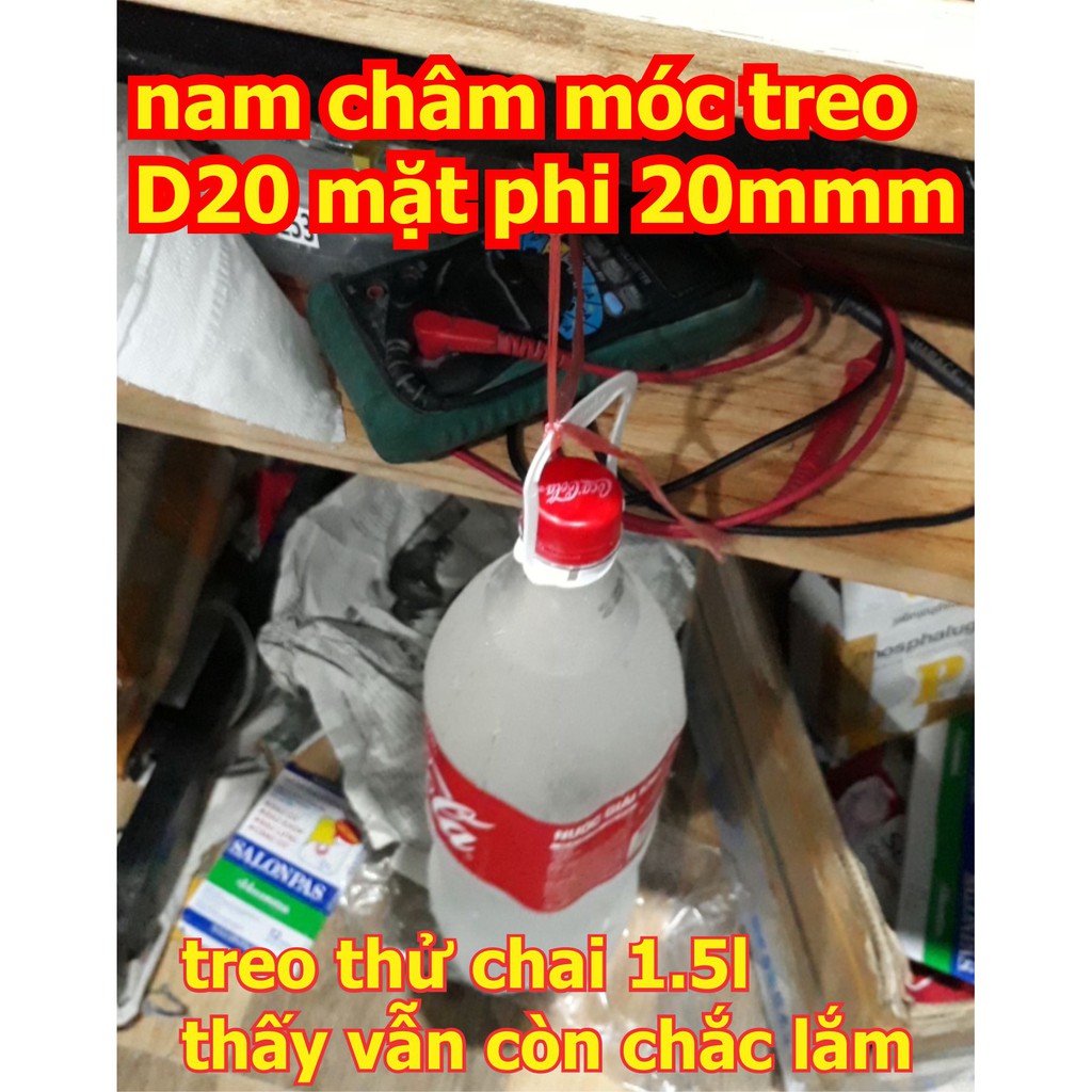 nam châm vĩnh cửu, nam châm đất hiếm dạng móc treo D20 mặt phi 20mm kde6392