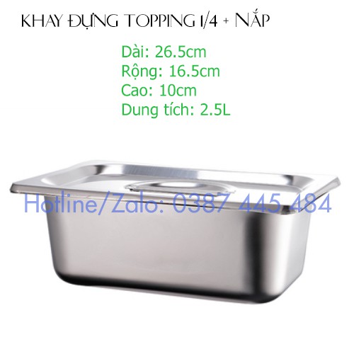 Khay đựng TOPPING Inox 304 cao cấp có Nắp đậy - Khay đựng thức ăn Buffet