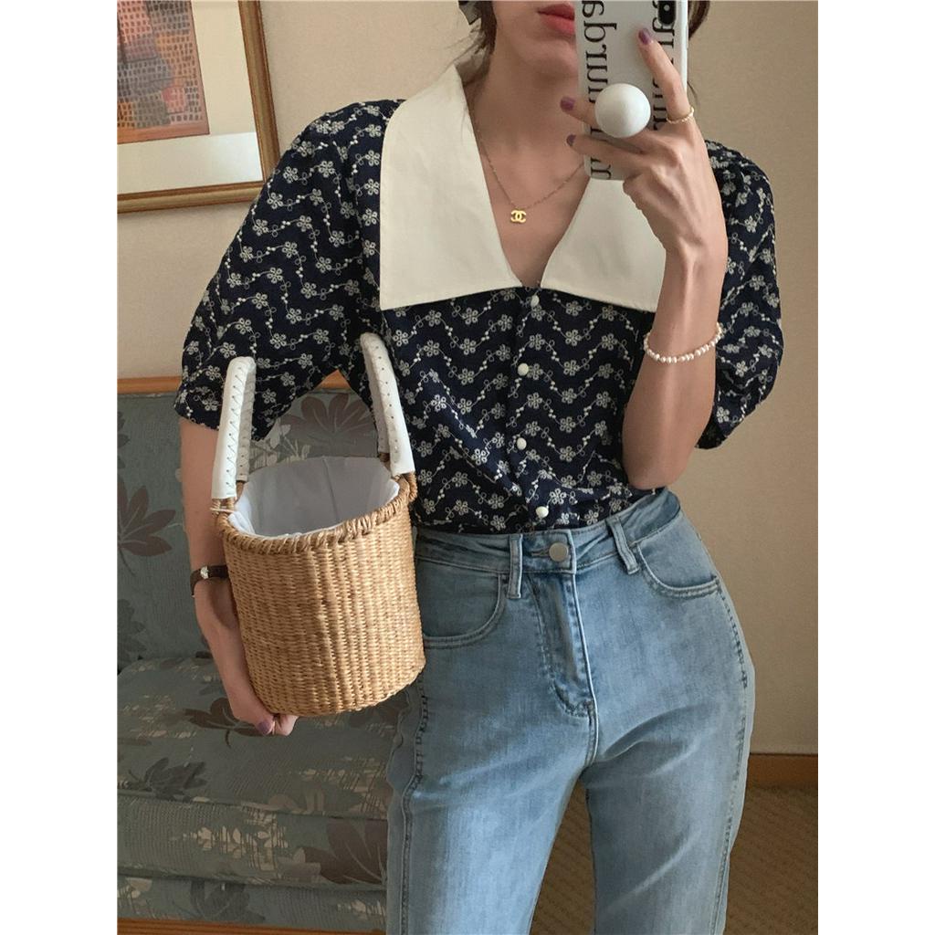 Áo Sơ Mi Tay Ngắn Cổ Bẻ Phối Màu Sắc Thời Trang Cho Nữ 51620