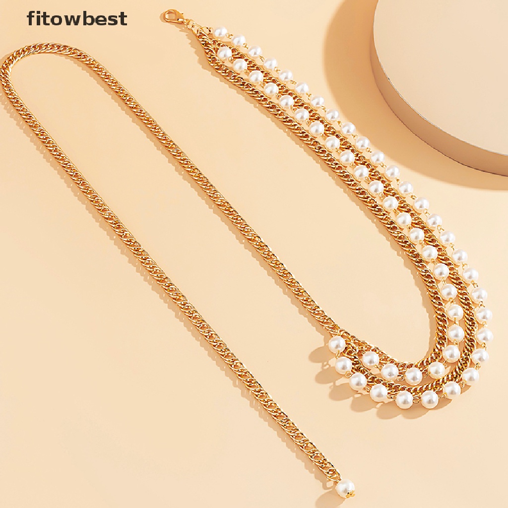 Thắt Lưng Dây Xích Tua Rua Nhiều Lớp Đính Hạt Ngọc Trai Cho Nữ