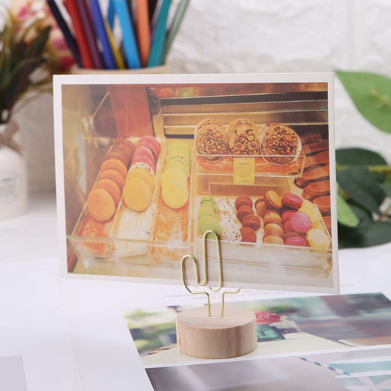 Giá Đỡ Kẹp Ảnh/Hình/Giấy Ghi Chú Đế Gỗ Tròn Để Bàn Trang Trí Tiệc Cưới