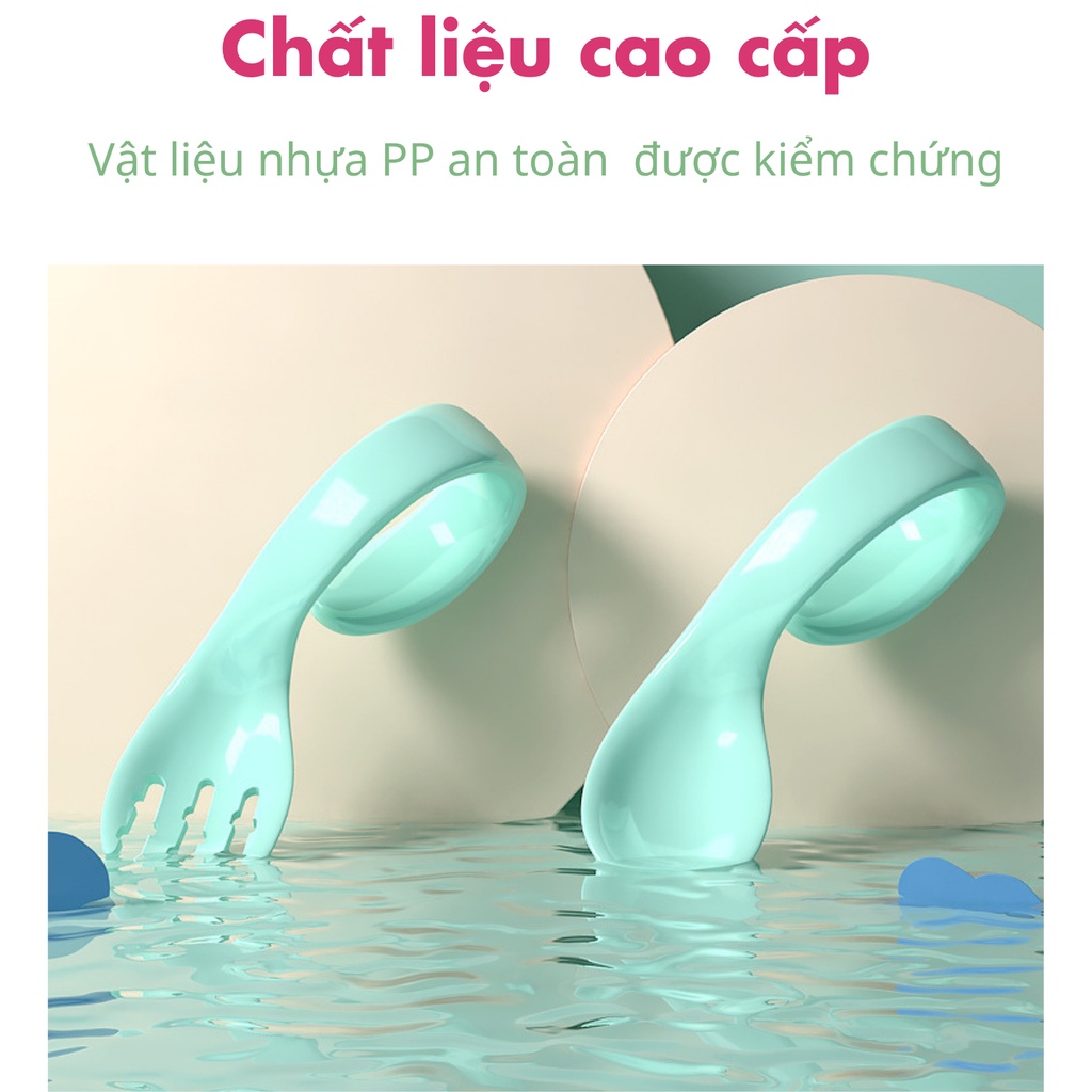 Bộ thìa dĩa ăn dặm cho bé Misuta nhựa PP cao cấp, tay nắm tròn, chịu được nhiệt độ cao l Set thìa ăn dặm cho trẻ em