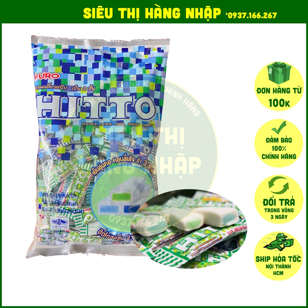 [Gói 100 viên] Kẹo mềm bạc hà Hitto Thái Lan 280g, đồ ăn vặt ngon rẻ