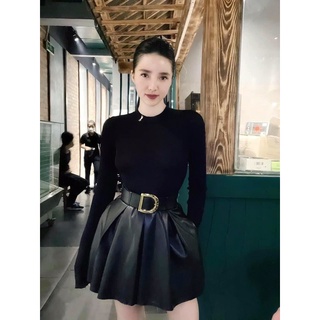 Chân váy da xoè kèm đai- chân váy da nữ hàng quảng châu