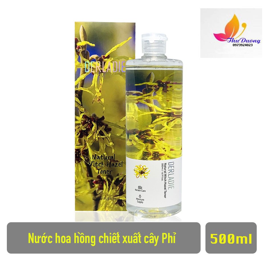 Nước Hoa Hồng Làm Sạch, Dưỡng Ẩm, Dịu Nhẹ Chiết Xuất Cây Phỉ Derladie Natural Witch Hazel Toner 500ml