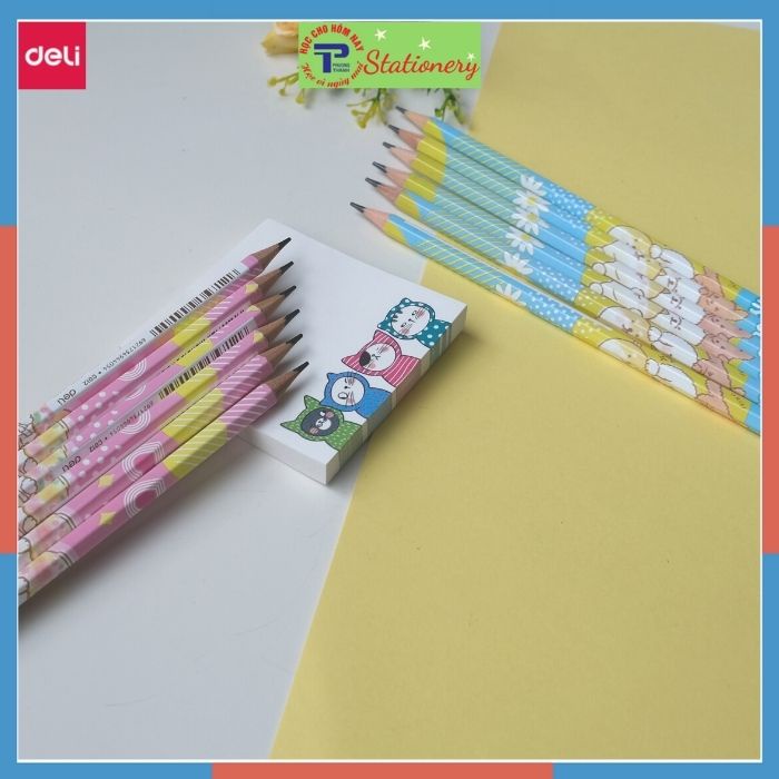 Bút chì 2B Deli - Viết chì hình hoạt hình Miyou - Màu xanh/ hồng- 12 chiếc/ hộp - C012