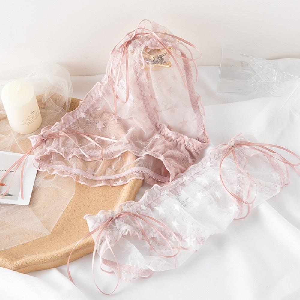 Quần Lót Lưng Thấp Màu Trơn Đính Nơ Trong Suốt Thời Trang Dành Cho Nữ