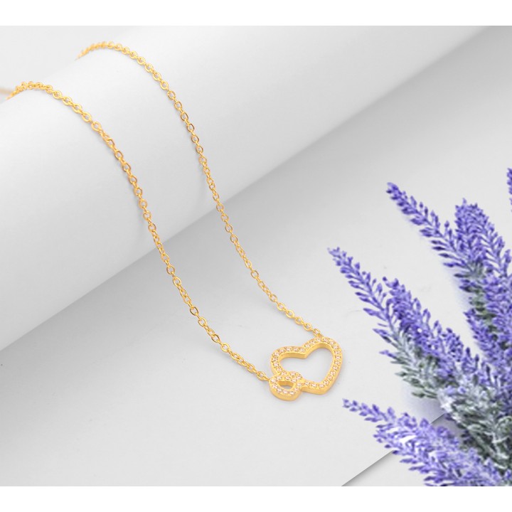 Dây chuyền nữ titan cao cấp trái tim đôi đính đá siêu đẹp, bền màu, hợp thời trang