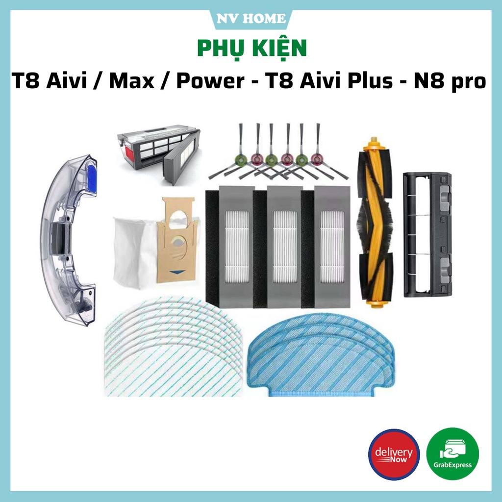 Phụ kiện khăn, chổi cạnh, chổi chính, chổi giữa, lọc bụi Robot Ecovacs Deebot T8 Aivi, Power, Max, T8 Aivi Plus, N8 Pro