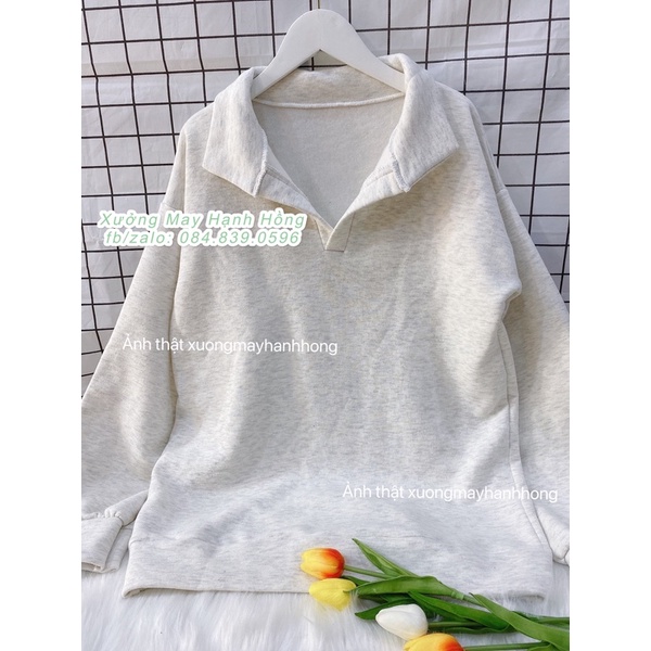 Áo hoodie nỉ Polo, Áo Sweater form rộng kiểu dáng Hàn Quốc