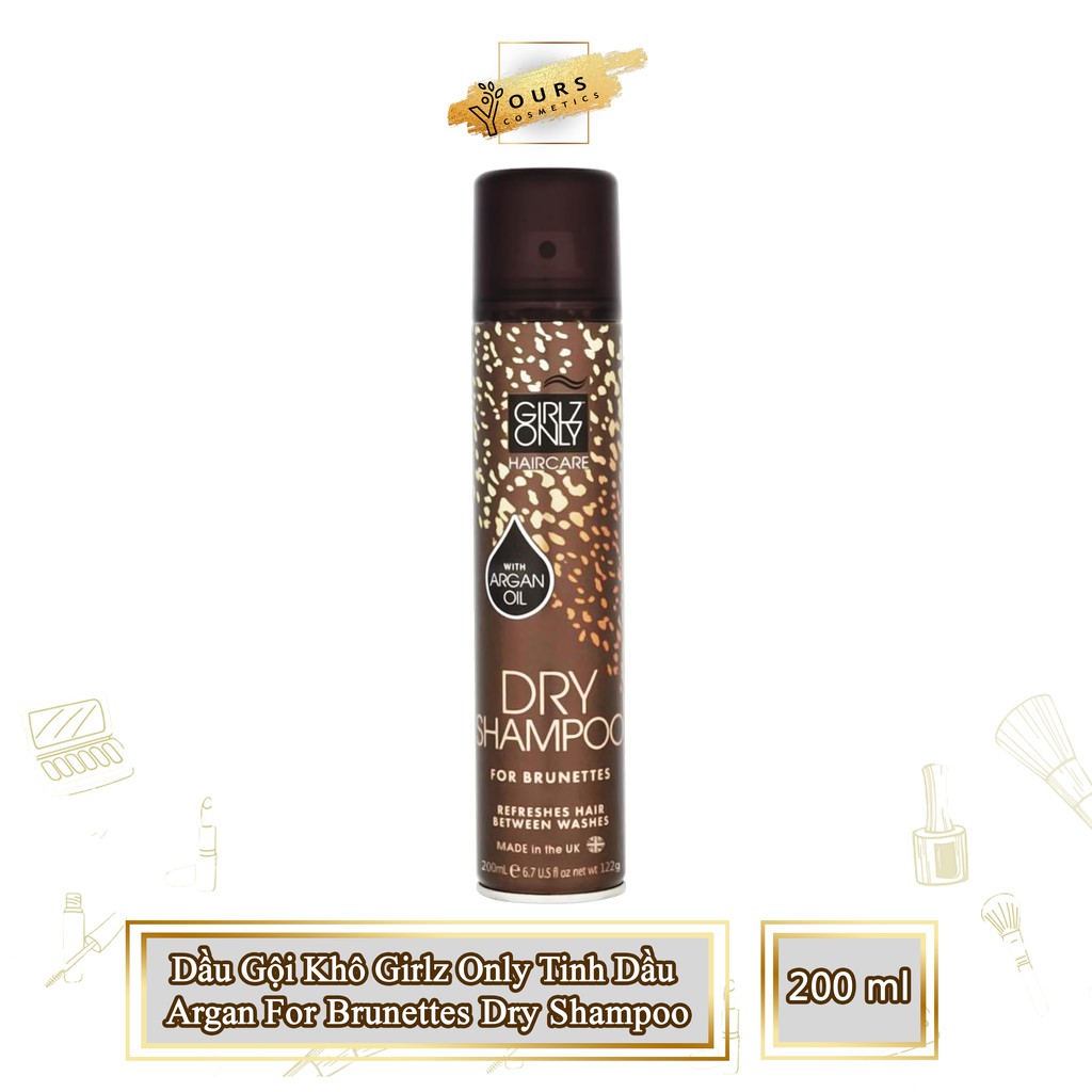 [Đại Lý Chính Thức] Dầu Gội Khô Girlz Only Tinh Dầu Argan For Brumettes Dry Shampoo 200ml - Kiểm Định An Toàn Bộ Y Tế