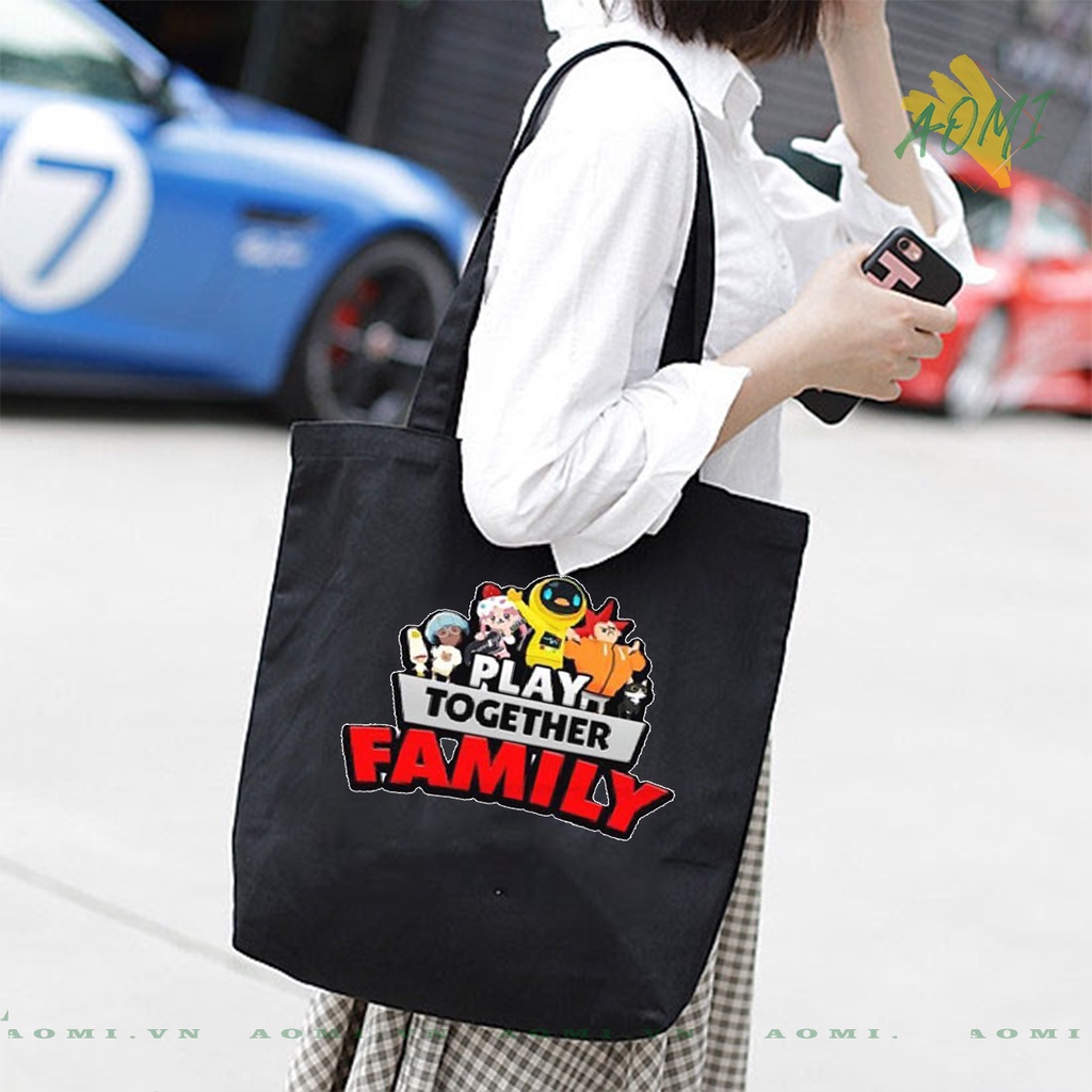 TOTE CANVAS Play Together TÚI VẢI ĐEO VAI BAG CÓ KHÓA KÉO SIZE LỚN 33x38cm AOMIVN DU LỊCH DẠO PHỐ AOMI