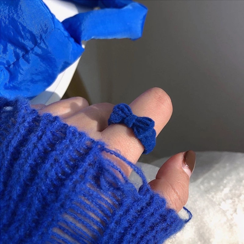 Nhẫn Đính Nơ Màu Đỏ / Xanh Dương Dễ Thương Thời Trang Cho Nữ