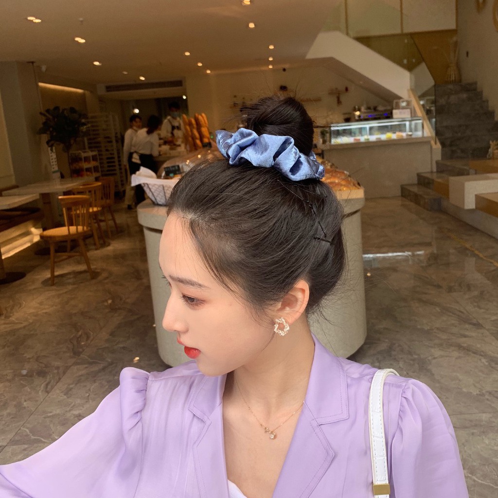 Buộc tóc scrunchies Buộc tóc mẫu trơn nhiều màu trẻ trung 1000N