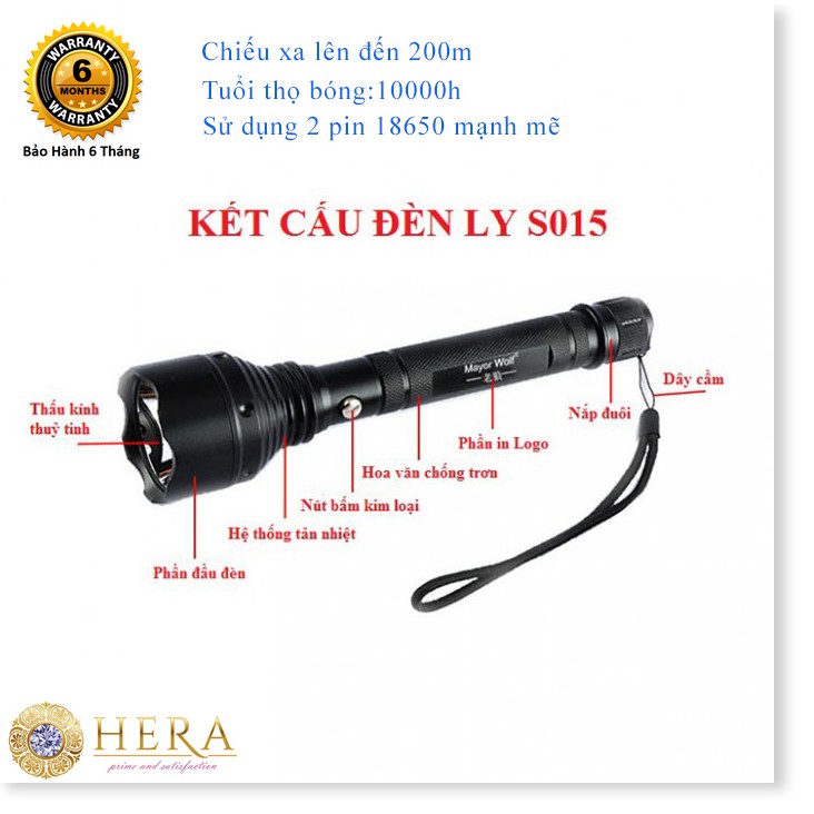 Đèn Pin Sạc Siêu Sáng LYS015 ✔️Chính hãng✔️ Chiếu xa 600m, Chống nước, Pin Cực Bền +Tặng sạc, hộp đựng.