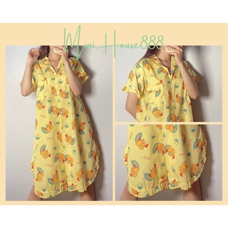 Đầm Ngủ hoạ tiết duck tay ngắn tà đầm có bèo Minihouse888