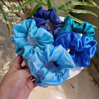 B48- Dây buộc tóc scrunchies vải lụa và phi bóng
