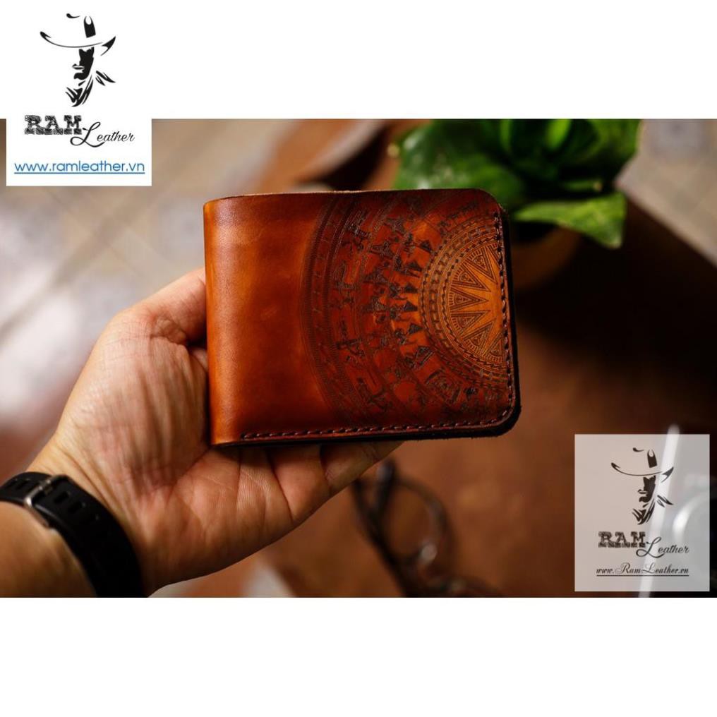 VÍ RAM TRỐNG ĐỒNG VÀNG NÂU DÁNG NGANG (DA BÒ THUỘC THẢO MỘC) - MỆNH THỔ VÀ MỆNH KIM +