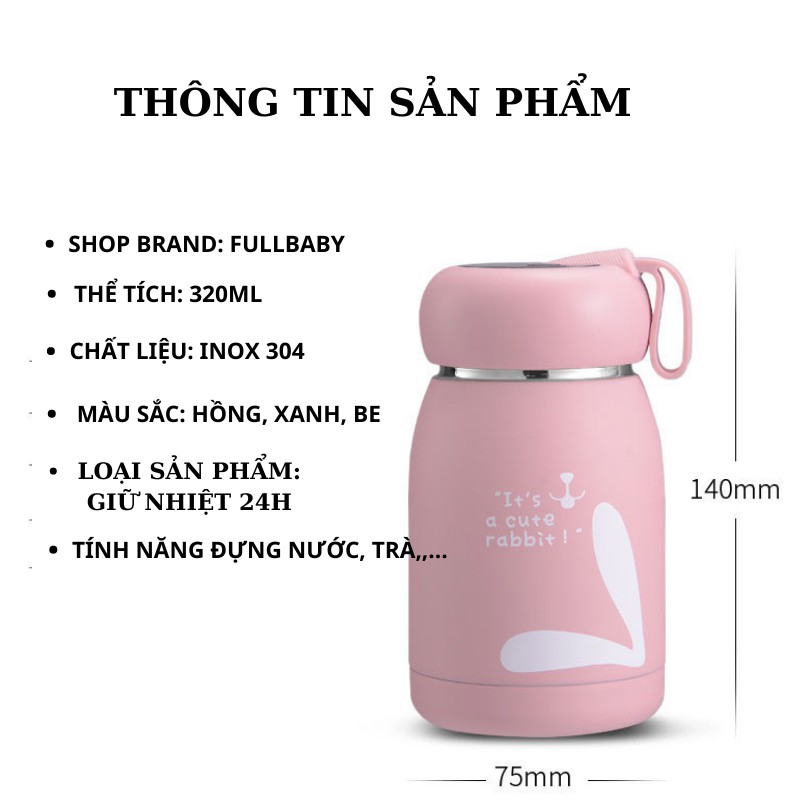 Bình Giữ Nhiệt Mini Cute Thông Minh Ruột Thép Không Gỉ Cao Cấp 320ml FBBBGN2