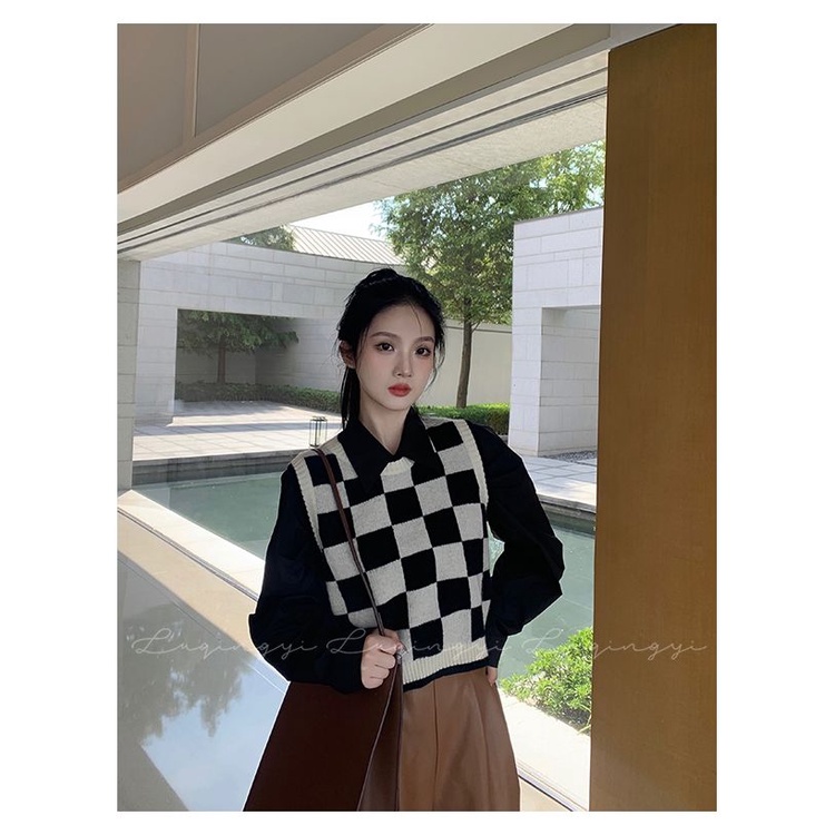 Áo khoác ghi lê dệt kim nhiều lớp cổ điển dễ phối đồ phiên bản Hàn Quốc