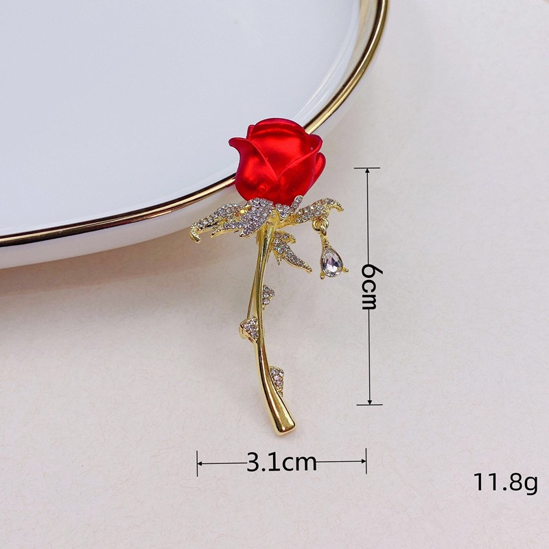 Ghim Cài Áo Hình Hoa Hồng Đỏ Đính Đá Sang Trọng