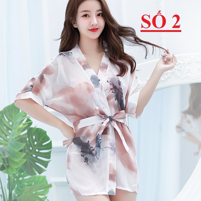 [Freesize < 60kg] Áo choàng ngủ kimono chiffon voan hoa - VN100012 | BigBuy360 - bigbuy360.vn
