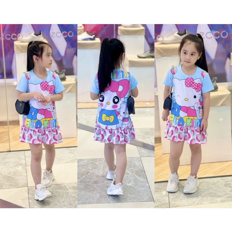 Đầm suông thun lạnh in 3D size đại cho bé gái từ 12 đến 40kg - Đầm váy bé gái